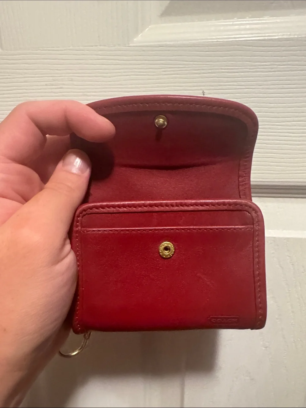 Coach Red Leather Key Pouch with Gold Hardware - Picture 8 of 9